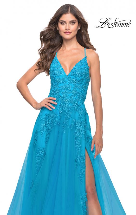Picture of: Tulle Prom Dress with Lace Detail in Aqua, Style: 31503, Detail Picture 11