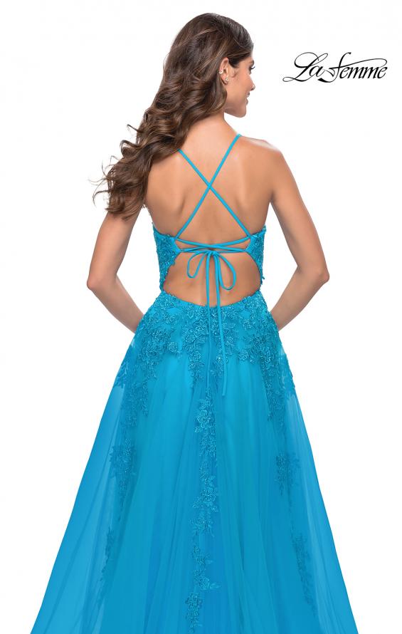 Picture of: Tulle Prom Dress with Lace Detail in Aqua, Style: 31503, Detail Picture 12