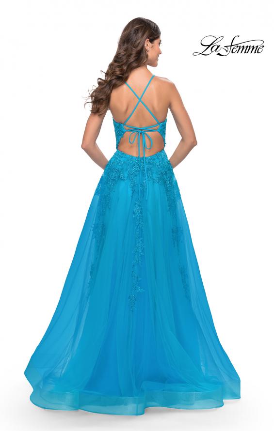 Picture of: Tulle Prom Dress with Lace Detail in Aqua, Style: 31503, Detail Picture 3