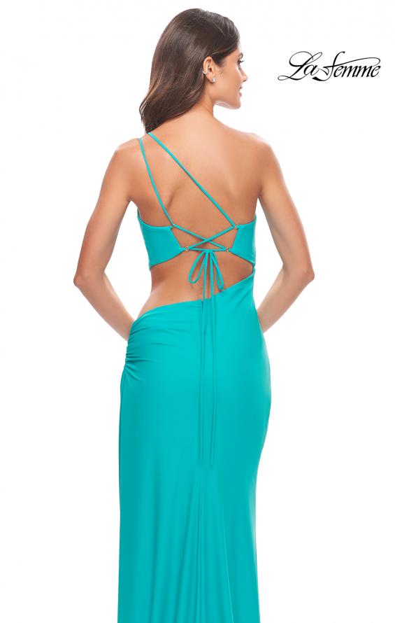 Picture of: One Shoulder Dress with Side Cut Out and Unique Back in Bright Colors in Aqua, Style: 31443, Detail Picture 6