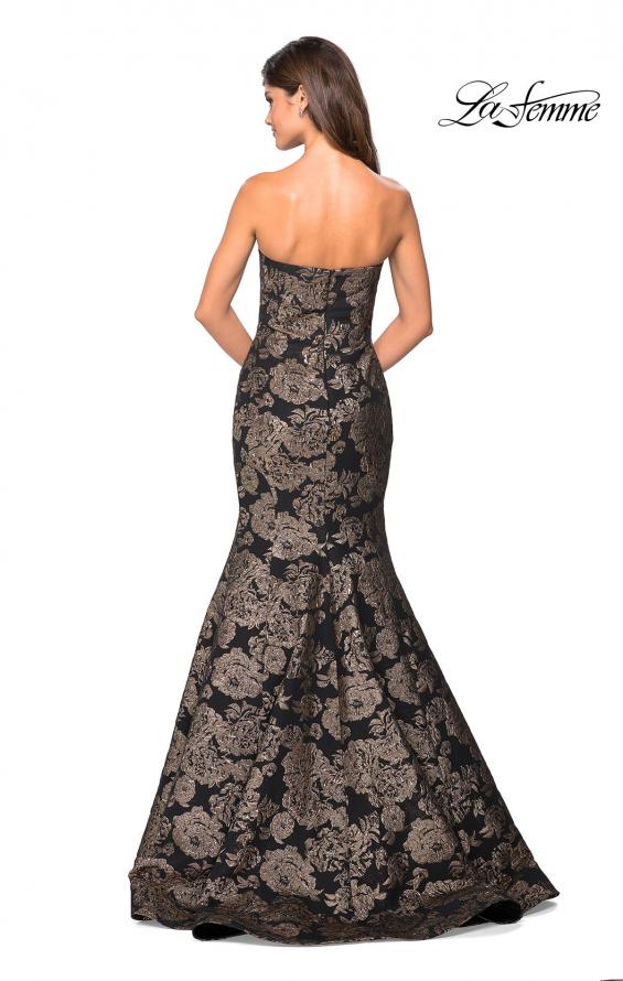 Picture of: Mermaid Style Rose Printed Strapless Prom Dress in Black Gold, Style: 27286, Back Picture