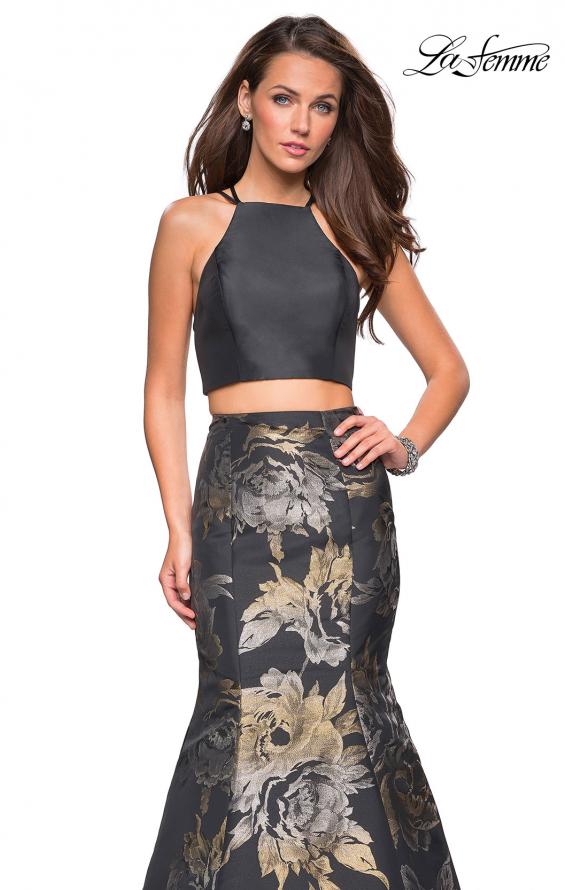 Picture of: Two Piece Mermaid Gown With High Neck Top in Black Gold, Style: 27083, Detail Picture 1