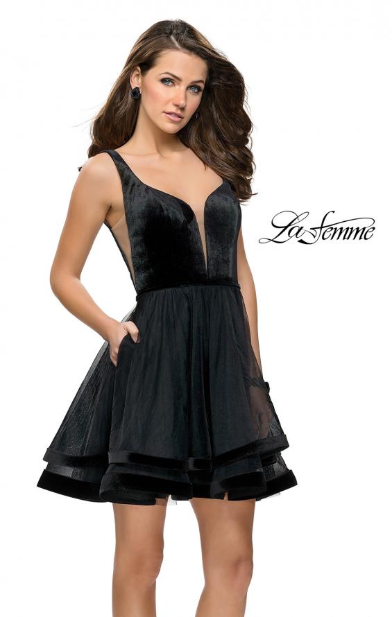 Picture of: Velvet and Tulle Two Piece Set with Pockets and Open Back in Black, Style: 26701, Main Picture