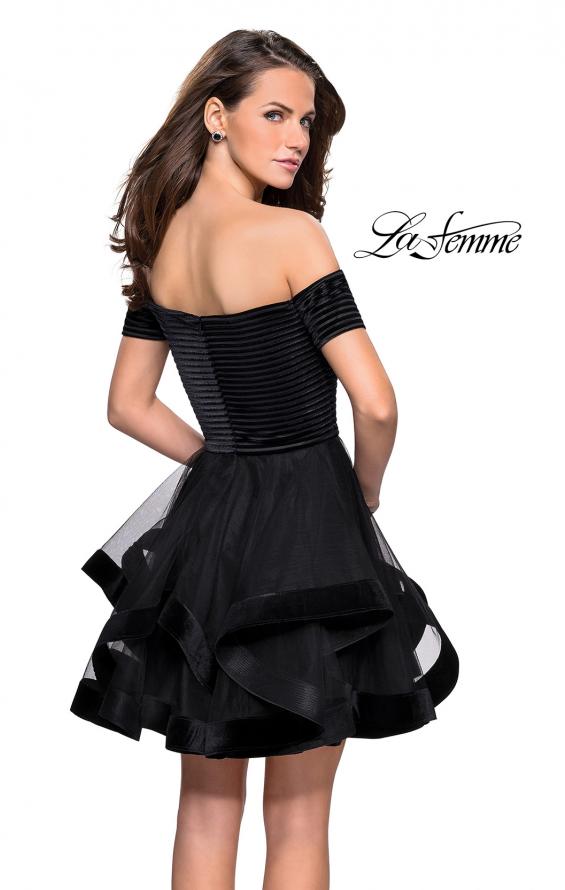 Picture of: Tulle Short Off the Shoulder Dress with Velvet Trim in Black, Style: 26751, Back Picture