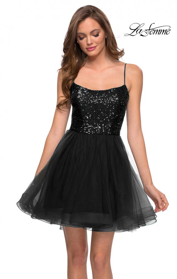 Picture of: Tulle and Sequin Short Party Dress with Corset Back in Black, Style: 29237, Detail Picture 2