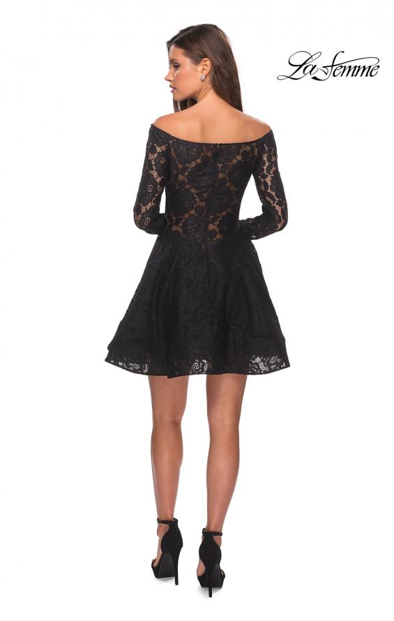 Picture of: Short Lace Dress with Off The Shoulder Long Sleeves in Black, Style: 28175, Detail Picture 6