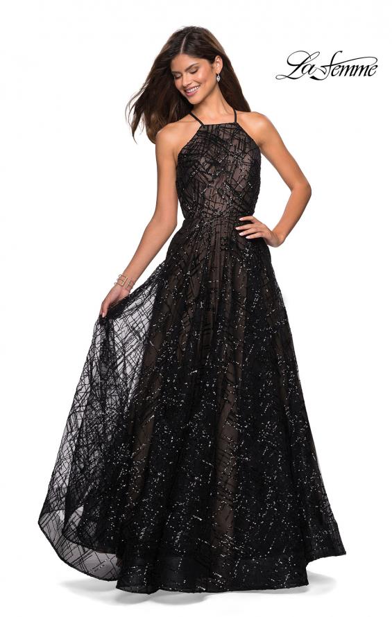 Picture of: High Neckline sequin A Line Prom Dress in Black Nude, Style: 27451, Detail Picture 3