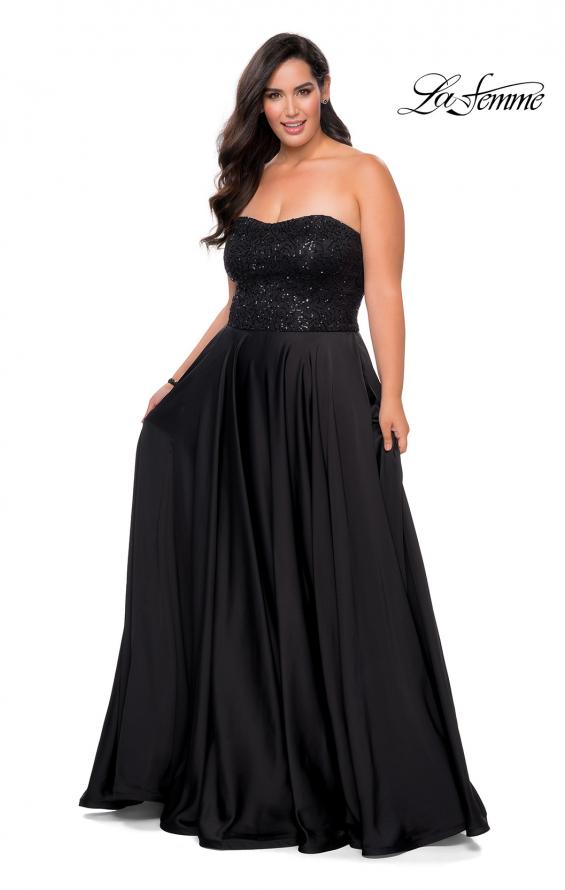 Picture of: Strapless Plus Size Prom Dress with Sequin Bodice in Black, Style: 28741, Detail Picture 1