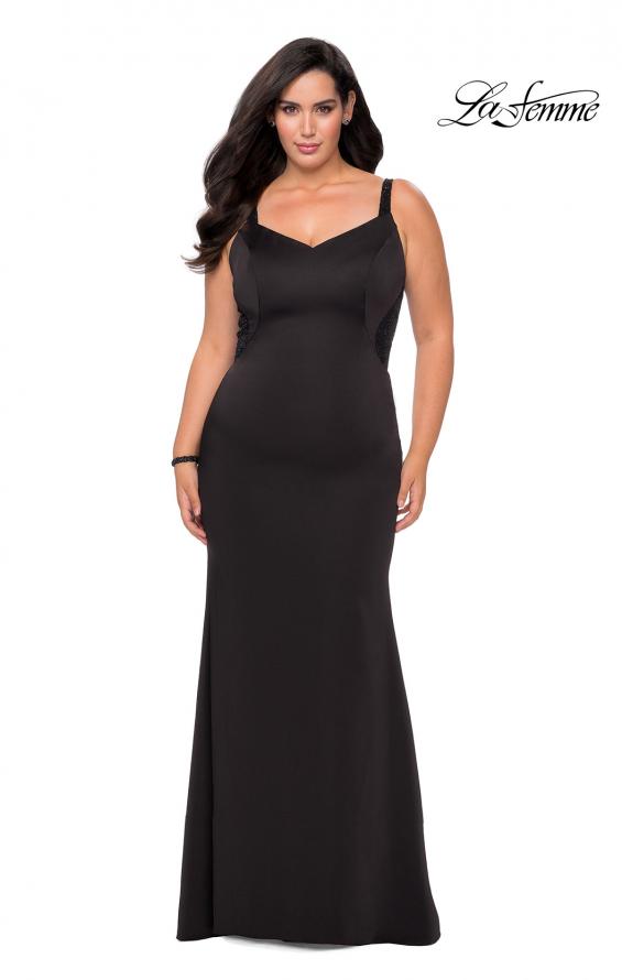 Picture of: Floor Length Black Jersey Plus Size Prom Dress in Black, Style: 28964, Detail Picture 1