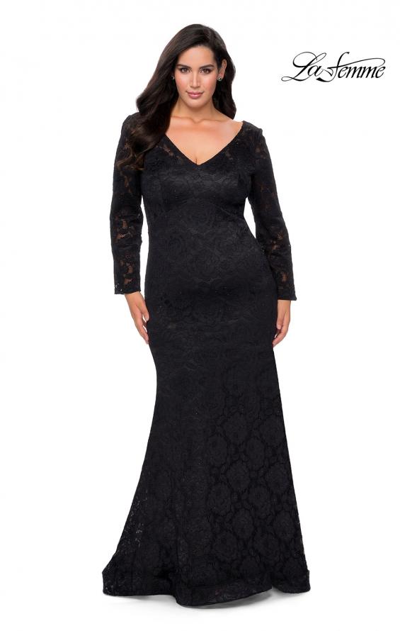 Picture of: Black Lace Curvy Prom Dress with Long Sleeves in Black, Style: 29017, Detail Picture 1