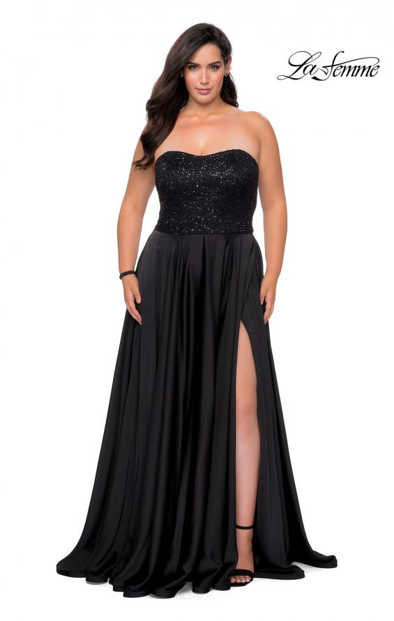 Picture of: Strapless Plus Size Prom Dress with Sequin Bodice in Black, Style: 28741, Detail Picture 3