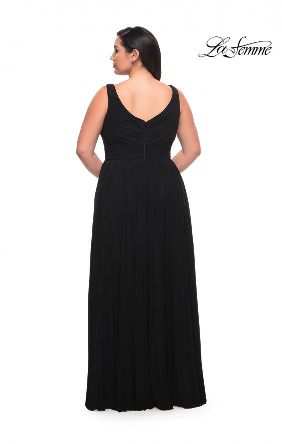 Picture of: Net Jersey Plus Size Long Dress with Slit and V Neck in Black, Style: 29075, Detail Picture 3