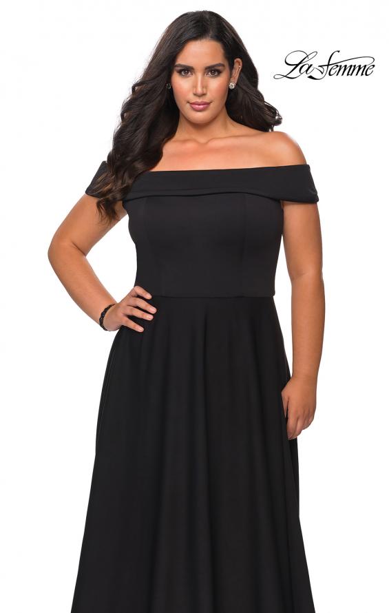 Picture of: Off The Shoulder Plus Size Dress with Leg Slit in Black, Style: 29007, Detail Picture 4