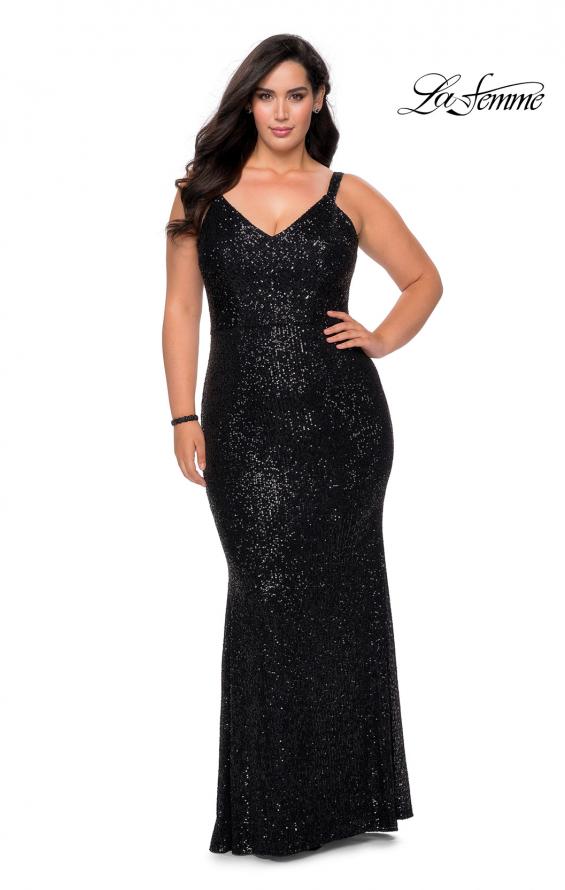 Picture of: Sequined Curvy Prom Dress with Criss Cross Back in Black, Style: 29037, Detail Picture 4