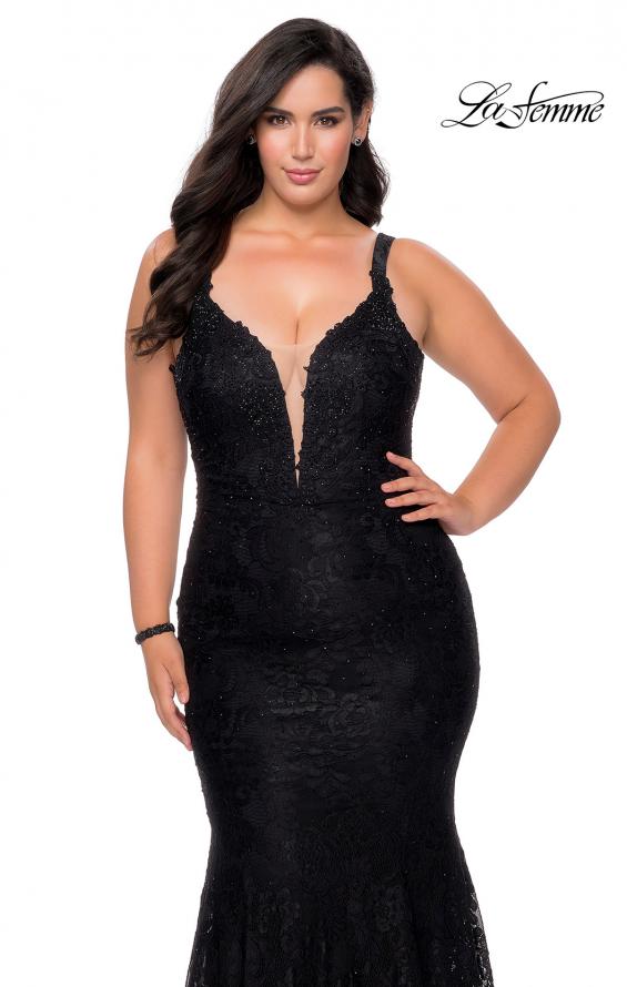 Picture of: Neon Plus SIze Prom Dress with Lace Up Back in Black, Style: 29052, Detail Picture 6