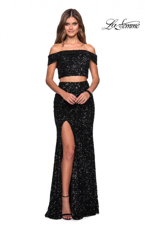 Picture of: Two Piece Sequin Off the Shoulder Prom Dress in Black, Style: 27020, Main Picture
