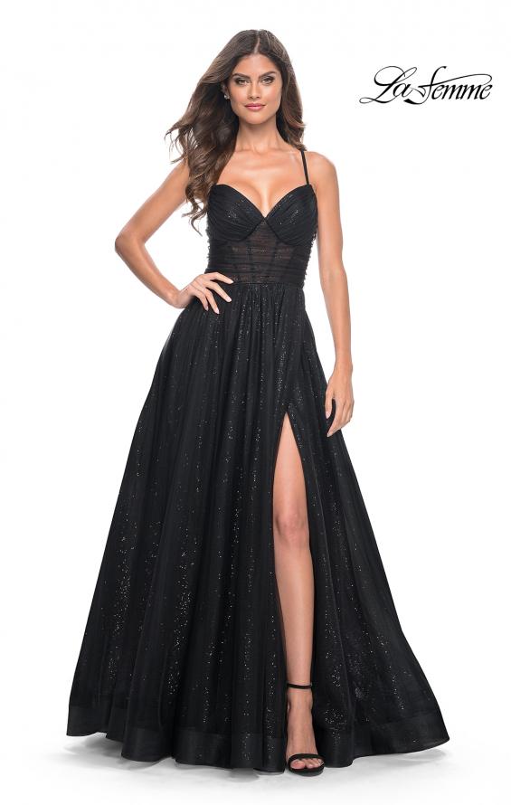 Picture of: A-Line Prom Dress with Sequin Lining and Illusion Top in Black, Style: 31986, Detail Picture 8