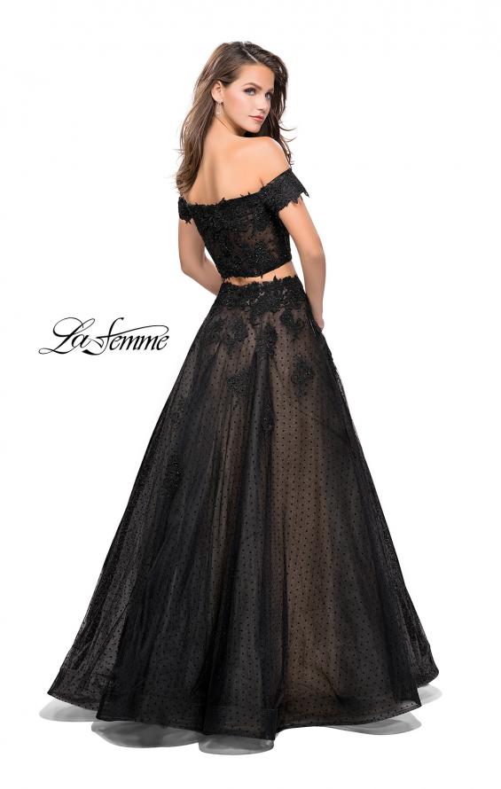 Picture of: Off the Shoulder Two Piece Gown with Polka Dot Print in Black, Style: 26110, Back Picture
