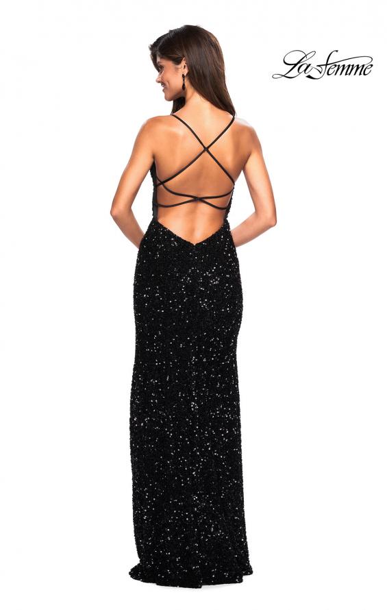 Picture of: Long Sequin Gown with Plunging Sweetheart Neckline in Black, Style: 26937, Back Picture