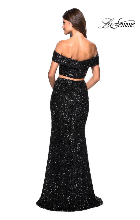Picture of: Two Piece Sequin Off the Shoulder Prom Dress in Black, Style: 27020, Back Picture