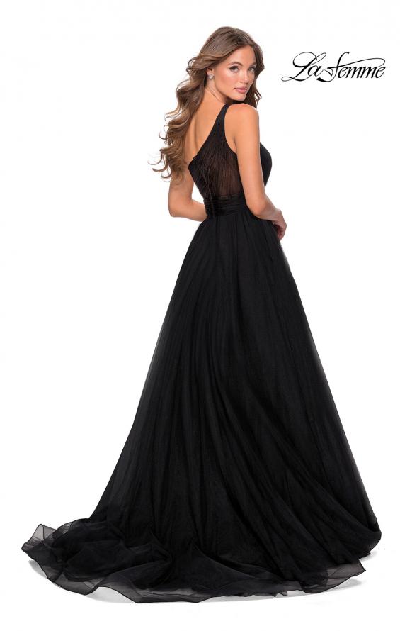Picture of: One Shoulder Tulle Ball Gown with Pockets in Black, Style: 28383, Back Picture