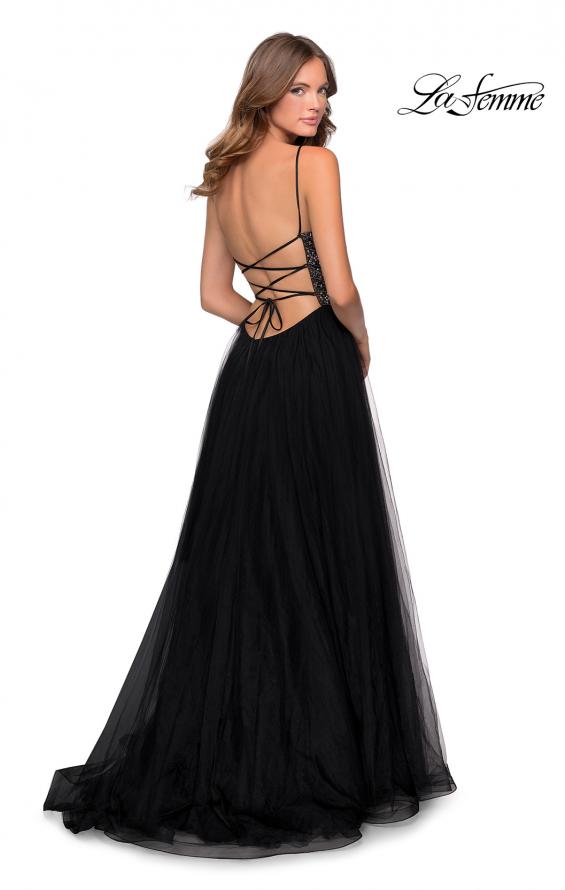 Picture of: Long Tulle Prom Dress with Beaded Bodice in Black, Style: 28535, Back Picture