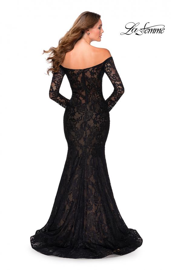 Picture of: Off the Shoulder Lace Long Sleeve Prom Dress in Black, Style: 28569, Back Picture