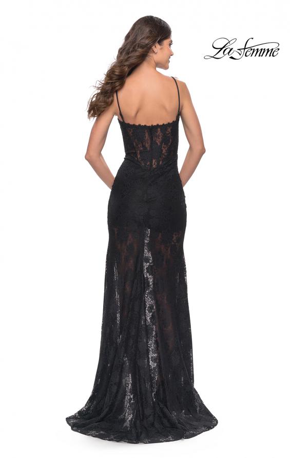 Picture of: Romper Stretch Lace Dress with Sheer Skirt and Bodice in Black, Style: 31252, Back Picture