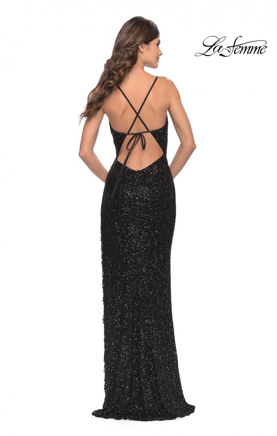 Picture of: Sequin Dress with Stunning Fringe Beaded Slit in Black, Style: 31389, Back Picture