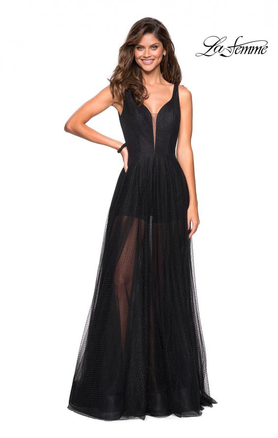 Picture of: Long Prom Dress with Sheer Skirt and Shorts in Black, Style: 27457, Detail Picture 1