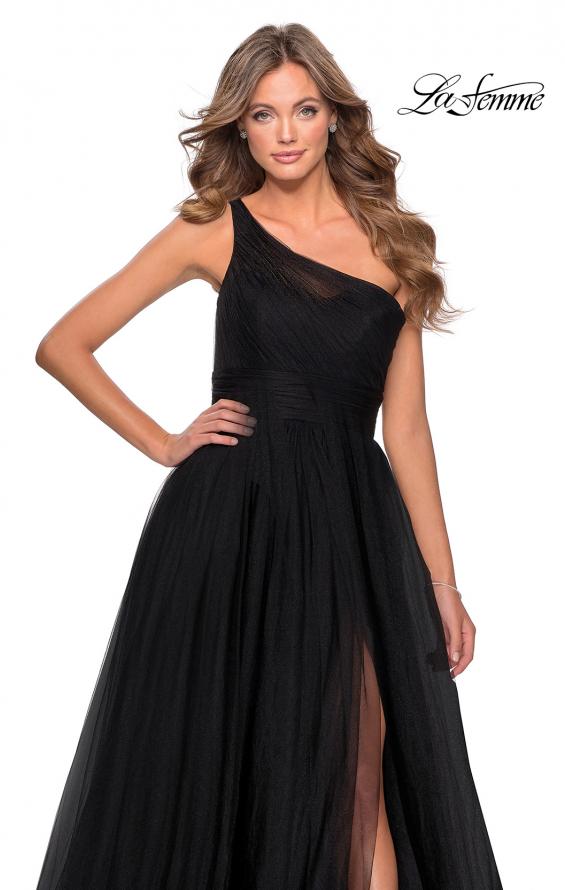 Picture of: One Shoulder Tulle Ball Gown with Pockets in Black, Style: 28383, Detail Picture 1