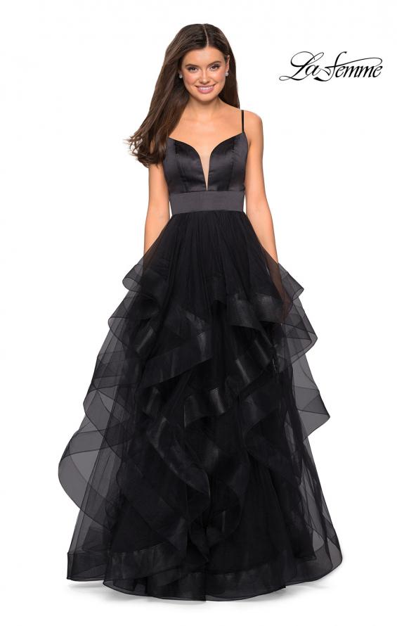 Picture of: Tulle A Line Dress with Plunging Sweetheart Neckline in Black, Style: 27024, Detail Picture 2