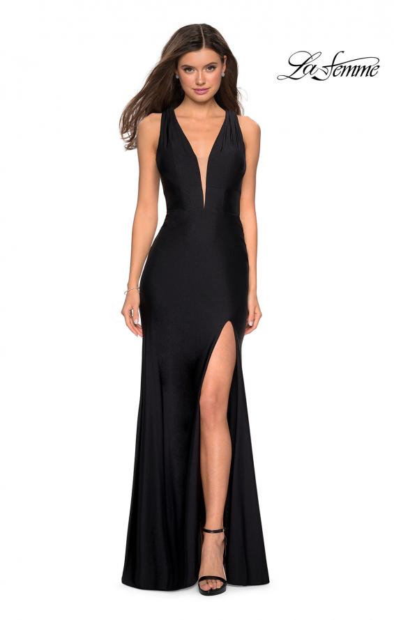 Picture of: Form Fitting Long Jersey Dress with Plunging Neckline in Black, Style: 27602, Detail Picture 2