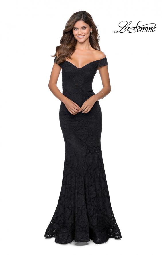 Picture of: Long Off the Shoulder Prom Dress with Lace Up Back in Black, Style: 28545, Detail Picture 2