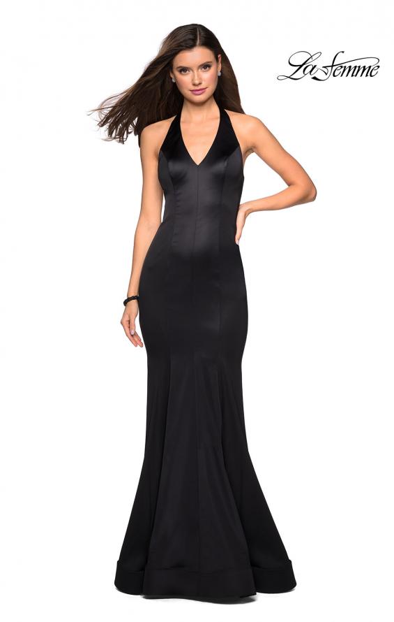 Picture of: Form Fitting Halter Satin Dress with Open Back in Black, Style: 27653, Detail Picture 3