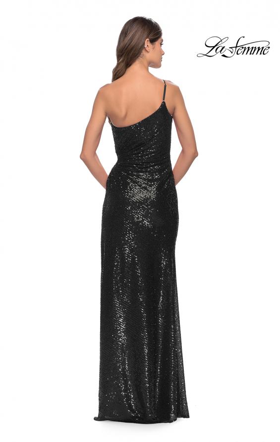 Picture of: One Shoulder Sequin Dress with Circle Cut Out in Black, Style: 31089, Detail Picture 4