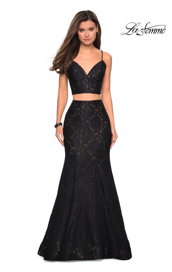 Picture of: Lace Two Piece Gown with Rhinestone Accents in Black, Style: 27589, Detail Picture 5