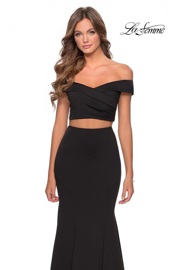 Picture of: Two Piece Off The Shoulder Dress with Pleated Top in Black, Style: 28521, Detail Picture 5