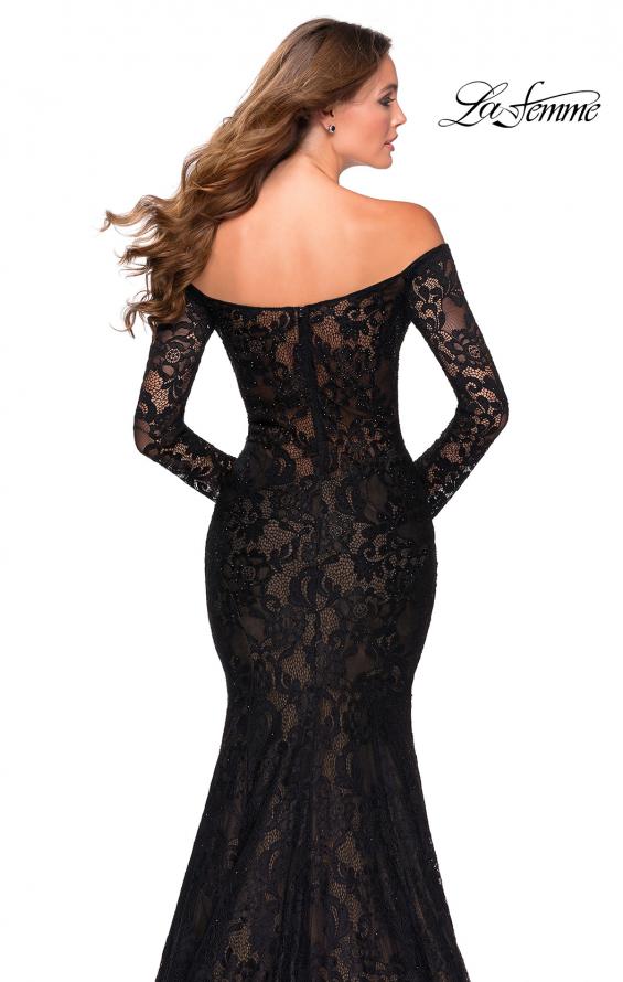 Picture of: Off the Shoulder Lace Long Sleeve Prom Dress in Black, Style: 28569, Detail Picture 5
