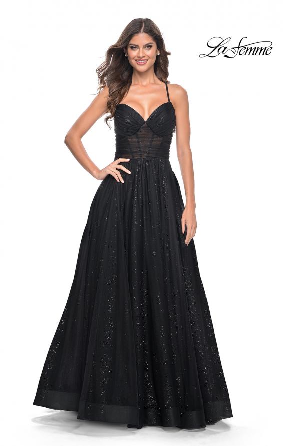 Picture of: A-Line Prom Dress with Sequin Lining and Illusion Top in Black, Style: 31986, Detail Picture 5
