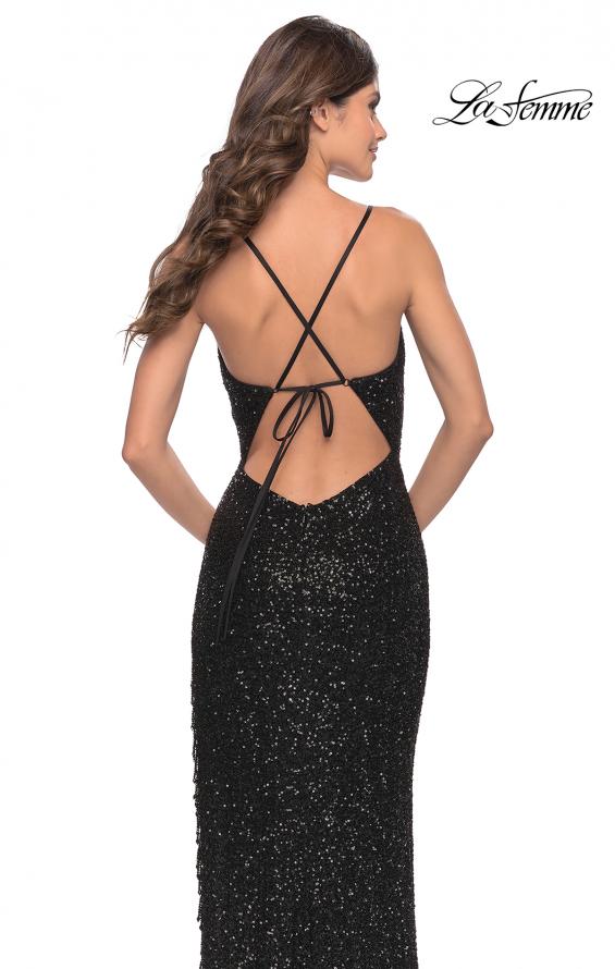 Picture of: Sequin Dress with Stunning Fringe Beaded Slit in Black, Style: 31389, Detail Picture 6