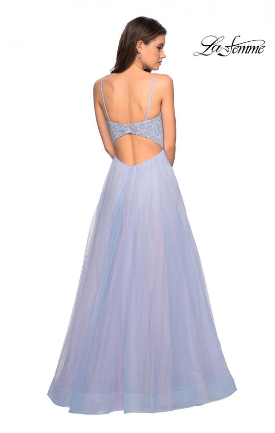 Picture of: Rhinestone Bodice Tulle Prom Dress with Cutout Back in Blue/Pink, Style: 27636, Back Picture