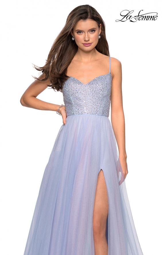 Picture of: Rhinestone Bodice Tulle Prom Dress with Cutout Back in Blue/Pink, Style: 27636, Detail Picture 1