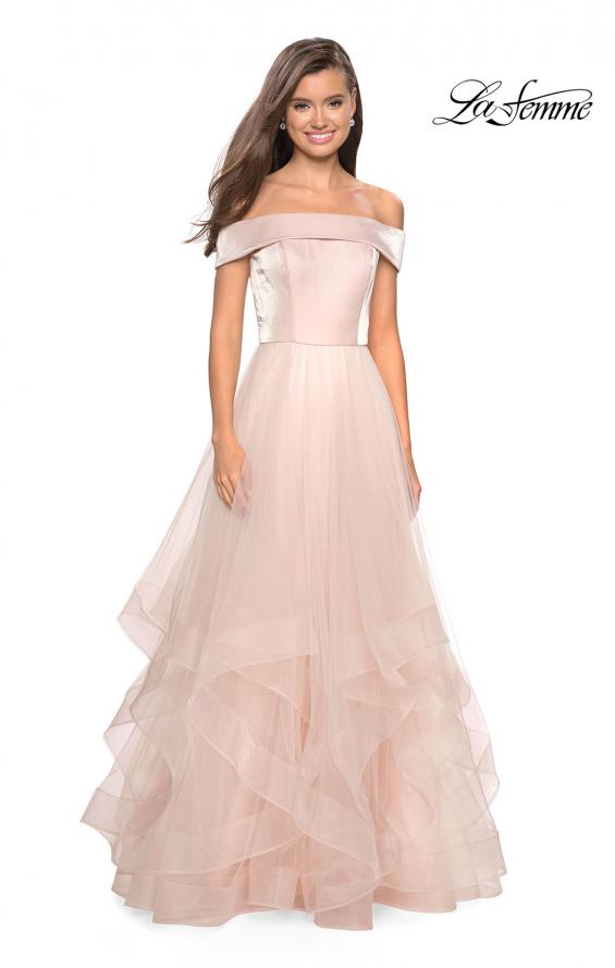 Picture of: Elegant Off the Shoulder Tulle Layered Ball Gown in Blush, Style: 27224, Main Picture