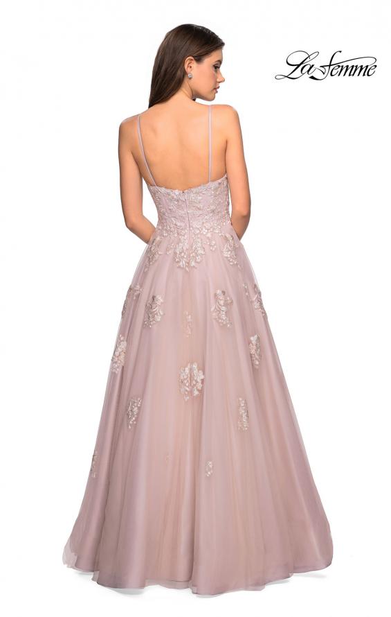 Picture of: A Line Lace Evening Dress with V Neckline in Blush, Style: 27320, Back Picture