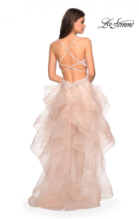 Picture of: High- Low Tulle Dress with Lace Bust and Strappy Back in Blush, Style: 27466, Back Picture