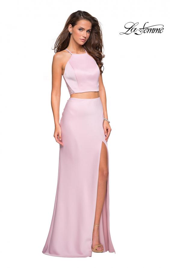 Picture of: Two Piece Racerback Prom Dress with Lace Detail in Blush, Style: 26926, Detail Picture 1