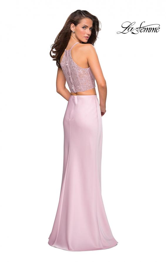 Picture of: Two Piece Racerback Prom Dress with Lace Detail in Blush, Style: 26926, Detail Picture 2