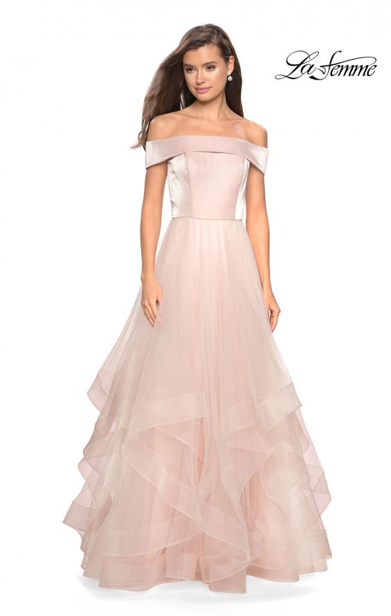 Picture of: Elegant Off the Shoulder Tulle Layered Ball Gown in Blush, Style: 27224, Detail Picture 3