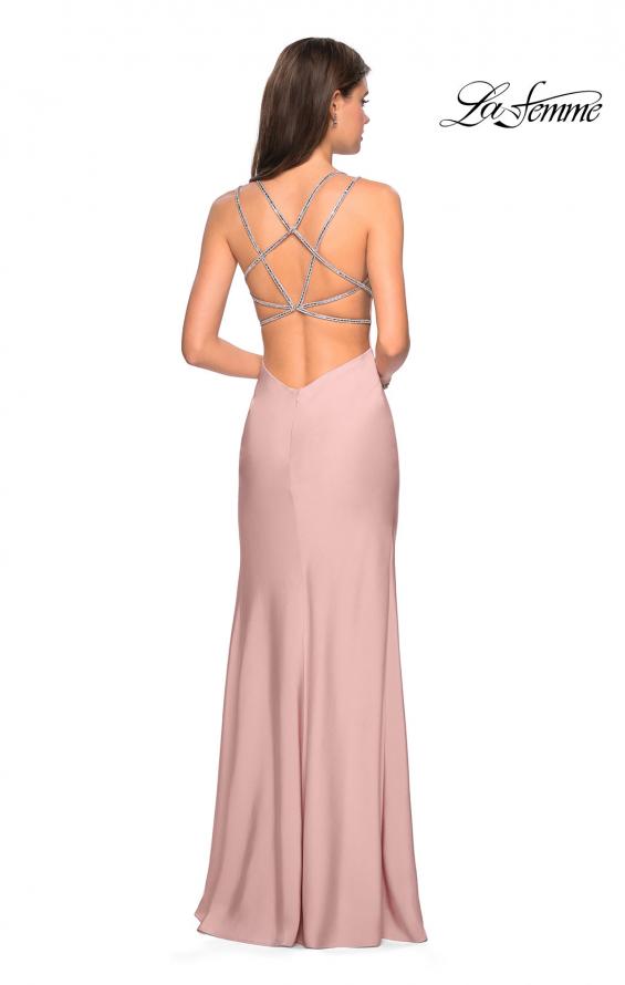 Picture of: Form Fitting Prom Dress with Slit and Beaded Straps in Blush, Style: 27519, Detail Picture 4